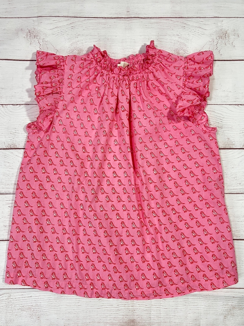 Ivy Jane Birds on the Block Top -S- pink ruffle trim print flutter sleeve shirt - Picture 3 of 10